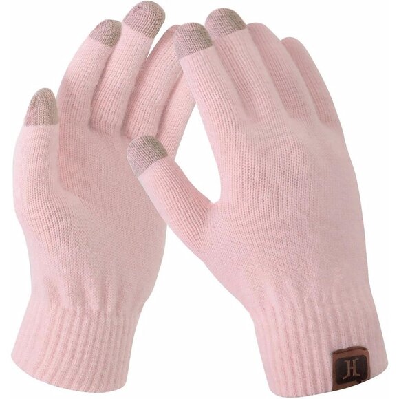 Women's Pink Winter Touchscreen Wool Magic Warm Knit Fleece Lined Gloves